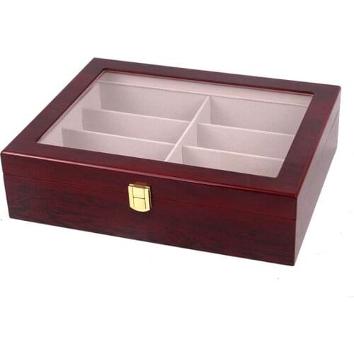 Wood Sunglasses Display Cases 8 Grid Holder Red Wood Upscale Eyeglasses Case Luxury Folding Storage Glasses Eyeweawr Organizer