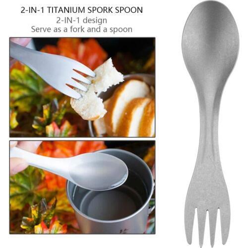 EDC Outdoor Camping Tableware Titanium Spoon Fork Lightweight Pure Titanium Spork Mini Portable Ultralight
