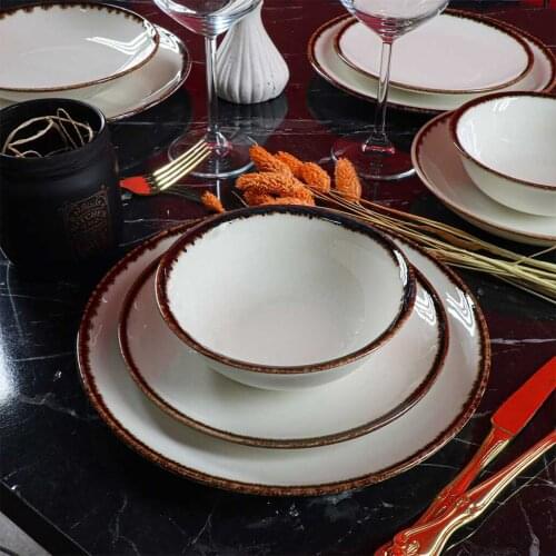 Pourer Meshed 24 Piece Porcelain Dinner set modern design plates serving bowl set tableware presentation banquet team