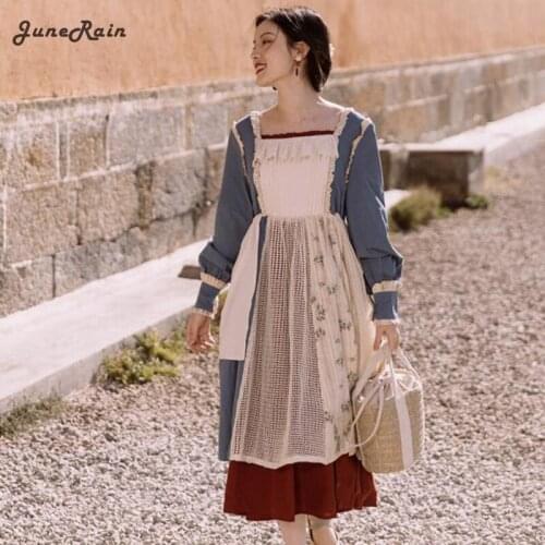 JuneRain Retro 2021 New Arrival High Quality Elegant Square Collar Color Block Princess Style Woman Japanese Lolita Party Dress