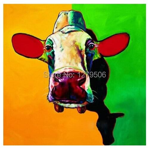 Hand Made Canvas Painting Art Hand Painted Modern Abstract Lovely Cow Animal Oil Painting On Canvas Wall Art Decoration Pictures