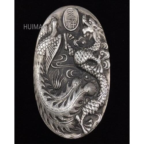 China Top Quality White Copper Engrave Dragon And Phoenix Inkslab Metal Crafts Home Decoration