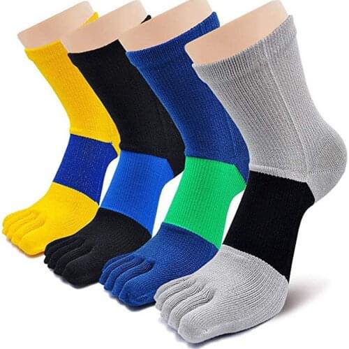 Mid-Calf Five Fingers Socks Mens Cotton Running Pressure Socks Breathable Toe Socks