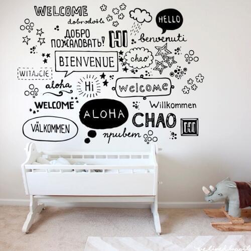 Beauty Fashion Wall Decals Patterns Multiple National Languages Welcome Coffee Cafe Shop Hello Quote Beauty Stickers XL122