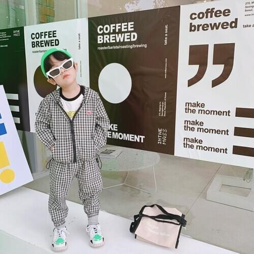 2020 Sspring Fashion Childrens Clothing Baby Boys Casual Sets Kids Hooded Plaid Jacket+pants Sport Suit Baby Girl Clothes 1-8Y