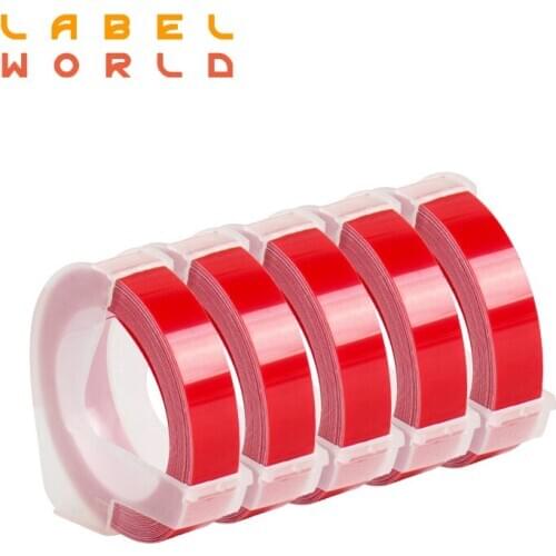 3D embossing label tape Compatible for Dymo 3D 425 9mm embossing tapes for dymo 1610 12965 1880 MOTEX E101 red 5 pack