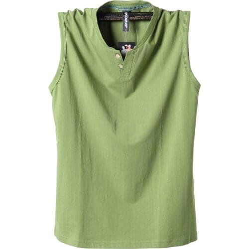 Pure Cotton Classic Tank Tops Men Sleeveless Tank Shirt Solid Color V-Neck Tees All-match Tees Button Sweatshirts Tank Men 5XL