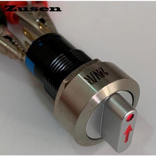 Zusen 16mm metal selector switch 3 position lock with arrow symbol led light 2NO2NC