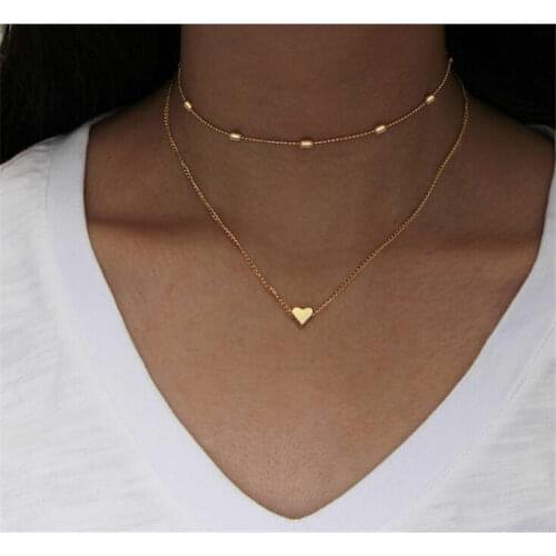 Multi Layer Tiny Small Heart Moon Choker Necklace for Women Gold Color Short Chain Pendant Collar Necklace Jewelry Gift BEST