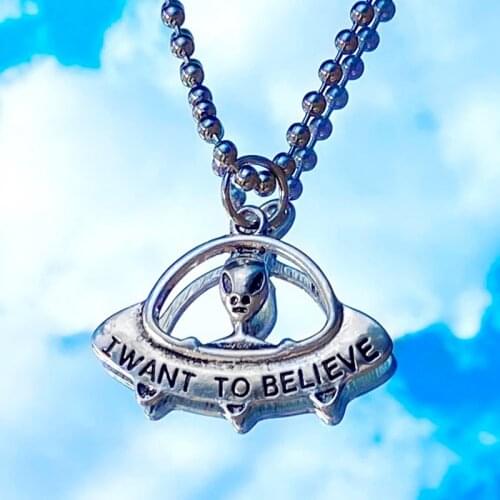 Fashion Statement I Want to Believe Pendant Necklace For Women Bead Chain Choker Jewelry Punk Goth Gothic Wicca Accessories