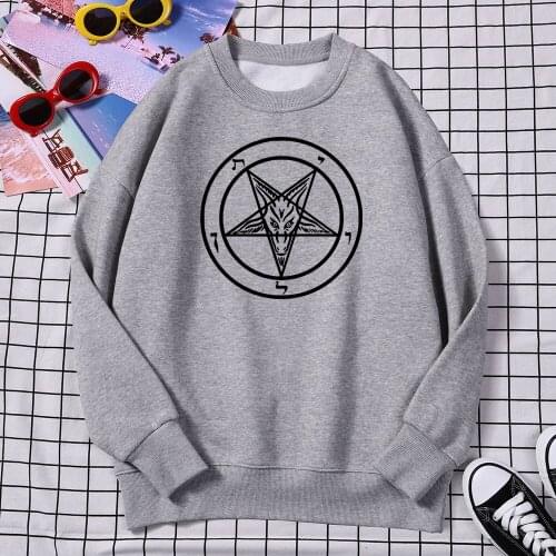 Pentagram Gothic Occult Satan Print Hoodie Men Loose Comfortable Sweatshirts Crewneck Fleece Hoody Casual Clothing Spring Hoody