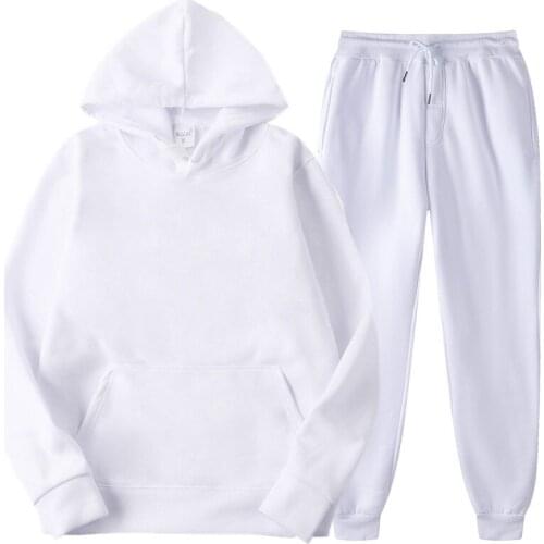 Mens Sports And Leisure Suit New Products Mens Hoodie + Pants Two-piece Sportswear Jogging Solid Color Suit Womens Sweater