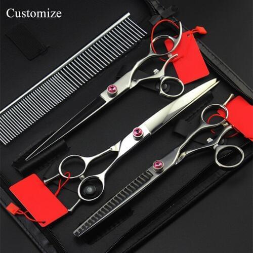 Customize 4 kit Japan 440c 9cr13 7.5'' Pet dog grooming hair cutting scissors set thinning shears barber hairdressing scissors