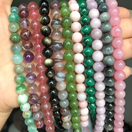 Natural Genuine Malachite Quartz Jades Obsidian Stone Beads Round Loose Spacer Bead For Jewelry Making Diy Bracelet 6 8 10 12mm