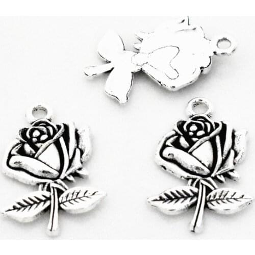 NEW 10pcs/Lot 17x27mm Antique Silver Plated Rose Vintage Alloy For Making Necklace Bracelets DIY Handmade Jewelry Accessories