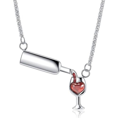 WAWFROK Stainless Steel Womens Necklace Red Heart Cubic Zirconia Necklace Women 3 Colors 45CM Long Chain Choker Necklace