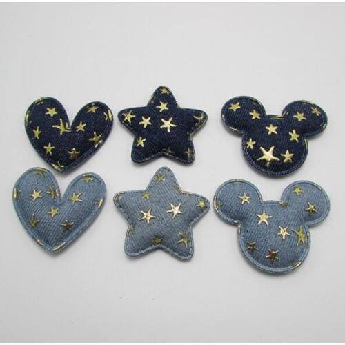 30pcs/lot 4.5cm Denim Heart,Star Kawaii Kids Patch, for Decoration, Clothing, DIY, Baby Garment Accessorie
