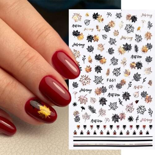 1 Sheet Lines Maple Leaves Nail Stickers Holographics Laser Autumn Fall Leaf Transfer Decals Slider Nails Art Decorations