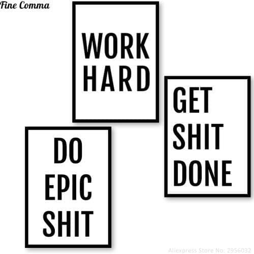 Get Shit Done Poster Print Black White Do Epic Shit Work Hard Quotes Scandinavian Art Nordic Home Minimalist Wall Decor Canvas