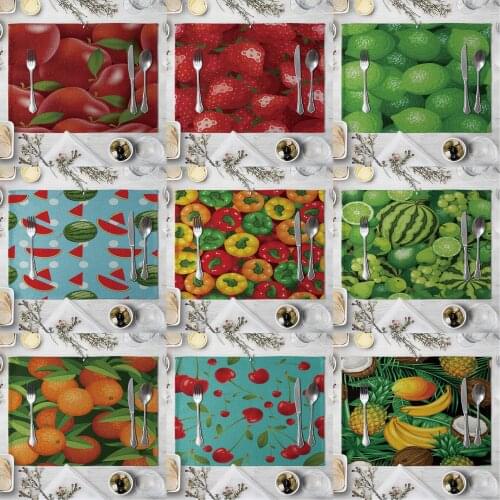 Fashion Print Rectangle Cotton Linen Western Style Table Pad Cut Mats Placemat for Dinner Kitchen Table 40x30cm Fruit Pattern
