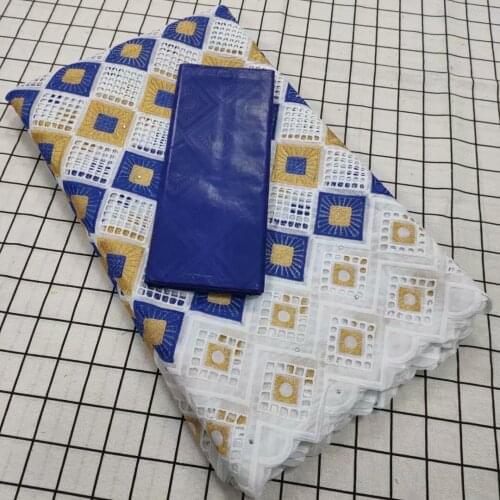 Multicolor High Quality African Nigerian Tulle Lace Fabric Prom Dress Damask Party Gown Swiss Cotton 2.5Yards+2.5Yards Bazin Sew