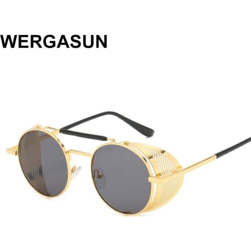 WERGASUN Retro Steampunk Sunglasses Round Designer Steam Punk Metal Shields Sunglasses Men Women UV400 Gafas de Sol