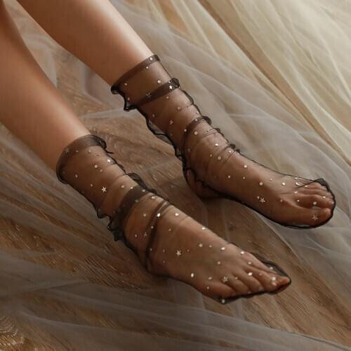 Sex Lingerie Women Gauze Perspective Starry Pile Of Transparent Socks Star Sequin Yarn Socks For Girls Underwear Accessories