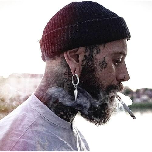 SINGLE SPIKE HUGGIE HOOPS EARRINGS FOR MEN STAINLESS STEEL STREETSTYLE STREETWEAR COOL HIPSTER MAN SPIKEY HOOP JEWELRY