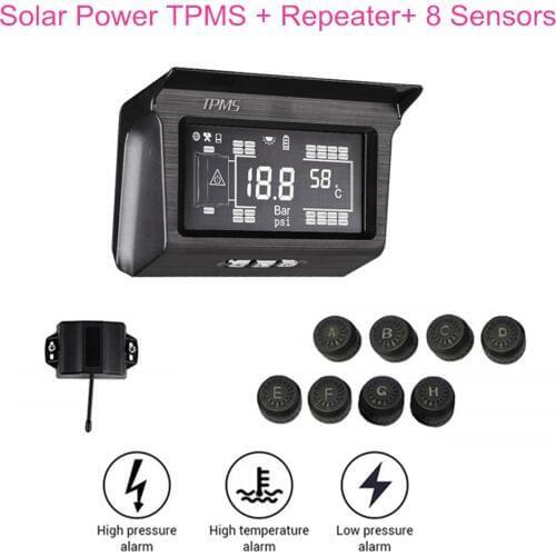 WonVon H2 Solar Power Tire Pressure Monitoring System 188Psi External Sensor 8 Wheels Wireless TPMS Booster for RV Trailer Truck