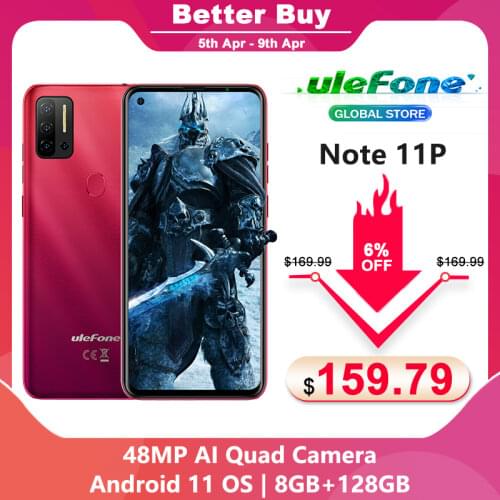 Ulefone Note 11P Smartphone 6.55-inch HD+ Helio P60 Processor Global Frequency Android 11 OS 8GB + 128GB 4400mAh Battery Phone