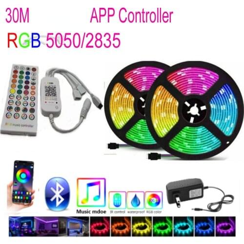 5050 Led Strip 5M 10M 2835 LED Strip Light led ribbon 15M 20M rgb led diode tape Bluetooth-compatible Controller power adapter