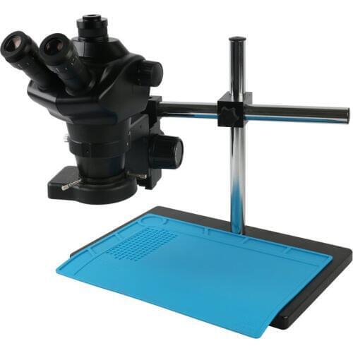 Simul Focal 8X-50X Continuous Zoom Trinocular Microscope 144 LED Lamp Table Stand Repair Mat For PCB Solder Repair Inspection