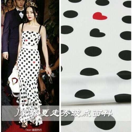 Spring and summer new love round wave point imitation linen printing clothing fabric drape soft handmade dress shirt fabric