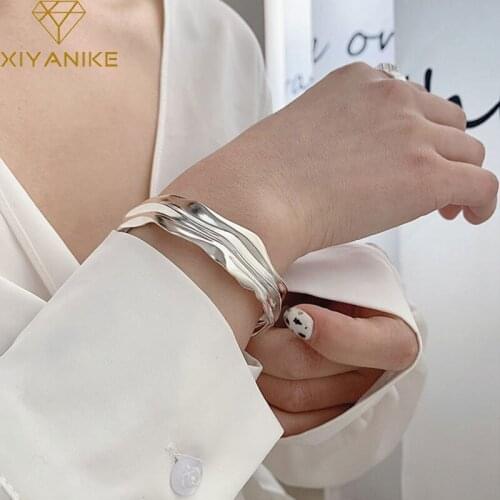 XIYANIKE 925 Sterling Silver Irregular Fold Texture Bracelet Female 2021 New Fashion Simple Temperament Bangle Birthday Gift