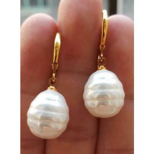 AAA+ 13x15mm South Sea White Baroque Shell Pearl Earring k/20