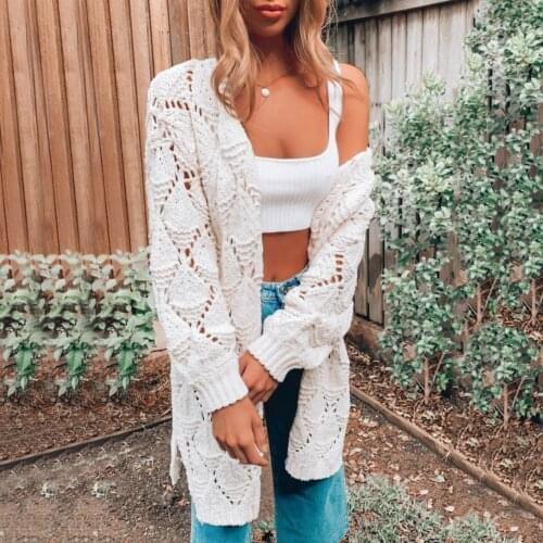 TEELYNN long sleeve beige Cardigan sweaters women 2020 boho argyle open stitch autumn casual knitted jumper long sweater coat