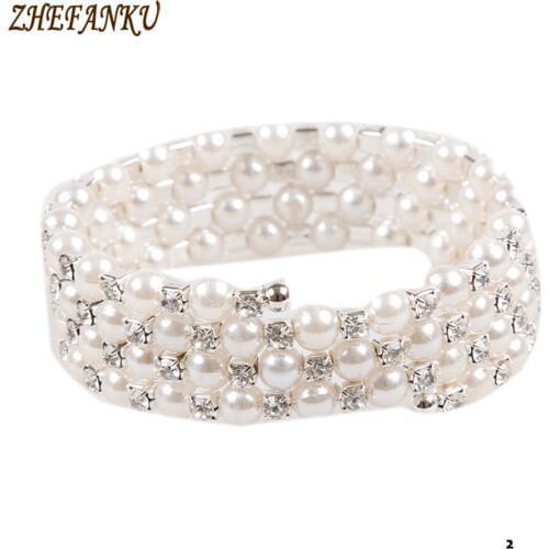 Newly Arrival Trendy And Charming Simulated Pearl Multilayer Stretchable Woman Bracelet 2 Styles