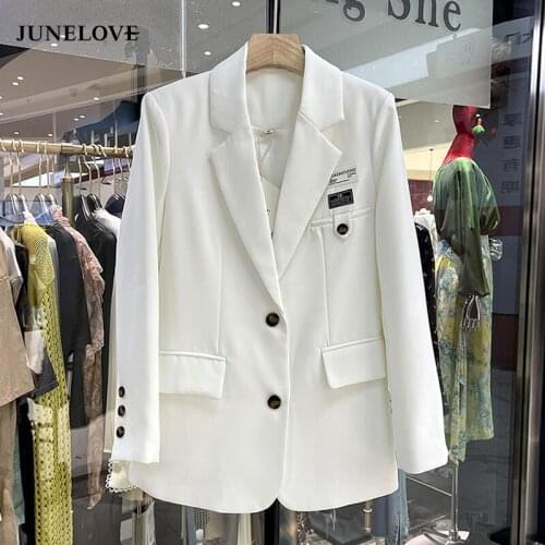 JuneLove New Blazer For Women Fashion Single Breasted Jackets Vintage Casual Long Sleeve Office Lady Outerwear Chic Tops Coats