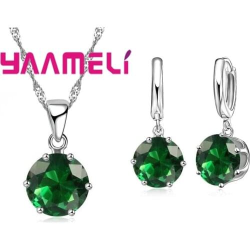 925 Sterling Silver Jewelry Gift Set 17 Colors Cubic Zircon Pendant Necklace Necklace Crystal Women Wedding Engagement Accessory