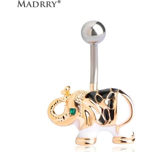 Madrry Elephant Enamel Esmalte Navel Belly Rings For Women Bar Piercing Surgical Steel Medical Titanium Gold Color Septum 1.6mm