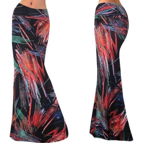 HAOOHU 2019 Fashion Maxi Long Skirt Floor Length Ladies Elastic High Waist Skirts Women Printed Boho Vintage long Skirt
