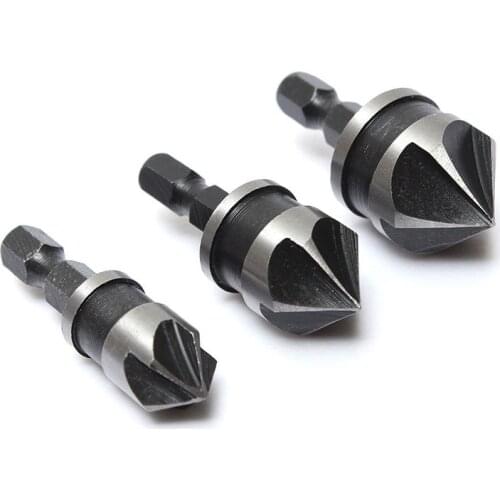 3pcs 12mm 16mm 19mm Countersink Bore Set 1/4" Hex Shank Wood Plastic Chamfer Bit