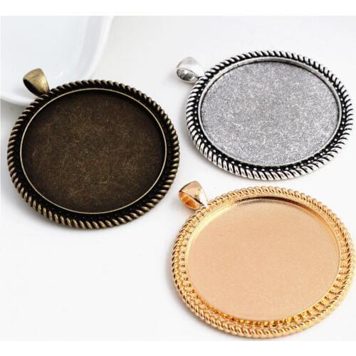 5pcs/lot 40mm Inner Size Antique Bronze and Silver Plated New Fashion Style Cabochon Base Setting Charms Pendant