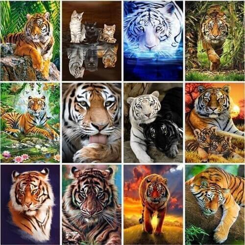 5D Diamond Painting Tiger By The River Full Round Drill Diamond Embroidery Cross Stitch Rhinestones DIY Mosaic Handmade Gift