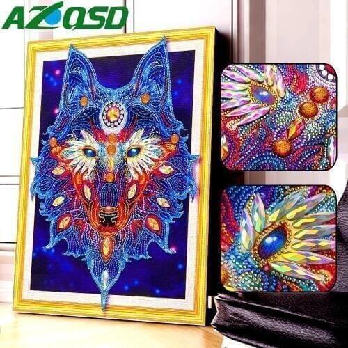 AZQSD Special Shape Diamond Painting Cross Stitch Animal Handmade Gift Diamond Embroidery Wolf Partial Drill Kits Mosaic DIY