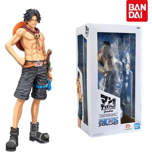 Bandai One Piece Anime Figure Grandista Portgas D Ace Comic Color Scenery Genuine Model Collection Decoration Children Toys