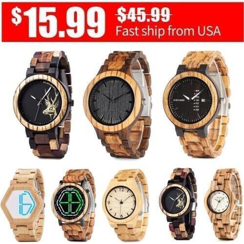BOBO BIRD Fast Shipping Wooden Wristwatch Handmade Date Week Display Clock relogio masculino LED Gift For Birthday Anniversary
