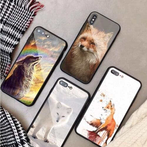Fox Animal Cute Tempered Glass Phone Case For iphone 12 11 Pro Max 5 6 7 8 X XS XR XSMax Shell 12Pro Max Cover Shell