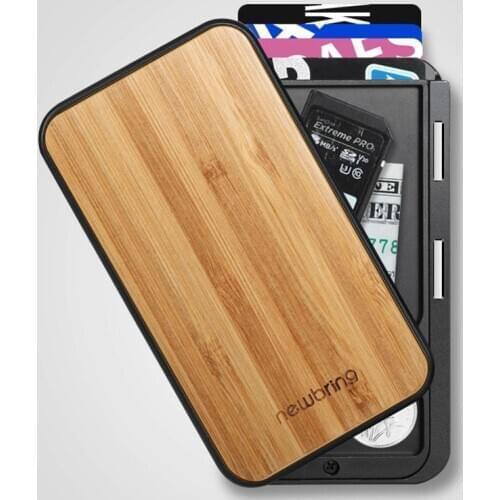 Wood Pattern Auto Slide out Credit Card Case Mini Card Wallet for Men RFID Blocking ID Bank Card holders Pocket Cards Organizer