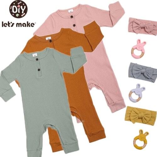 Lets make 1set 80cm Infant Baby Rompers Clothes Sets Cotton Baby Hair Band Baby Teethers Newborn Summer Clothing Long Sleeve